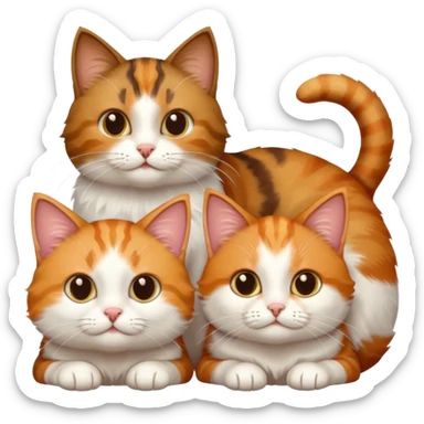 3 cats different colours including brown tabby and white, light patchy calico, and ginger and white sticker