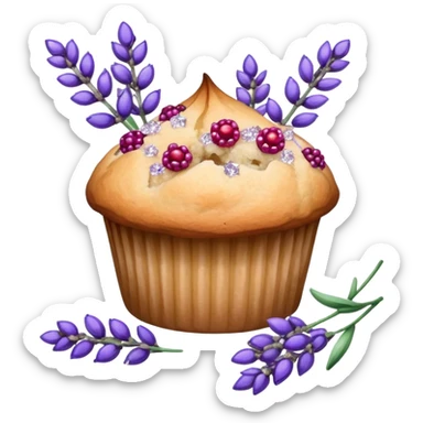 Lavender flower sprig muffin with berry and sugar crystals sticker