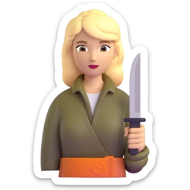 Blonde outdoorsy woman with a survival knife sticker