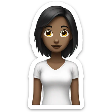 Girl with black hair white skin thinking sticker