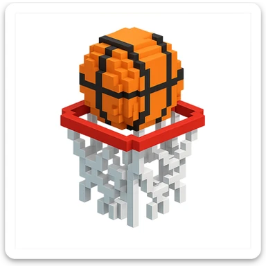 Voxel-style basketball in a net, no background, variation 6. sticker