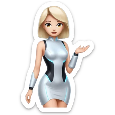 an AI agent, futuristic, digital, glowing, sexy dress sticker