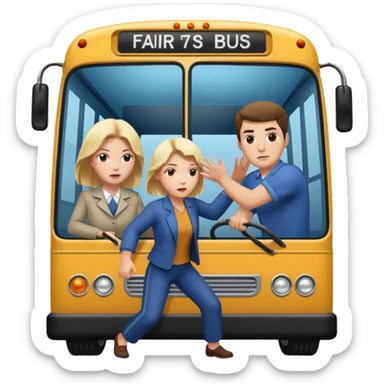 A man throwing one woman into a bus  sticker