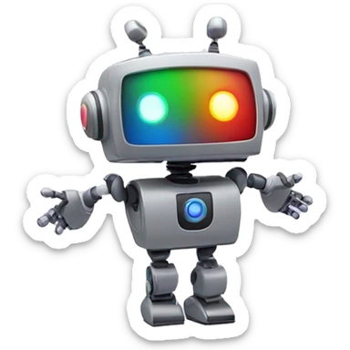 Design an emoji of a robot in a dancing pose with colorful lights. sticker