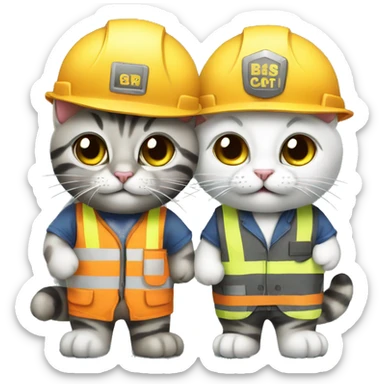 two cats dressed as construction workers sticker