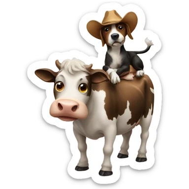 Dog riding a cow sticker