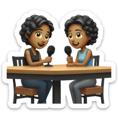 2 girls doing radio interview  sticker