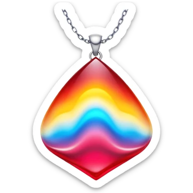ruby pendant with a fiery red-yellow gradient glow, silver chain undulating like water, cosmic aura backdrop sticker