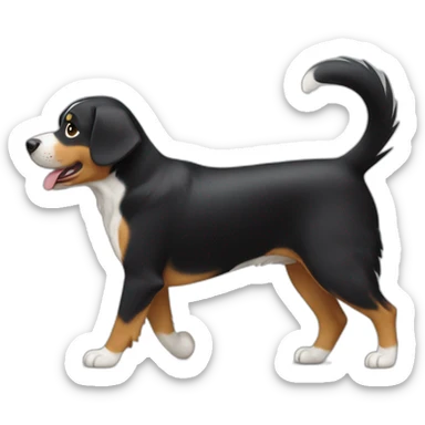 Emoji of Appenzeller dog walking with tail straight up. sticker