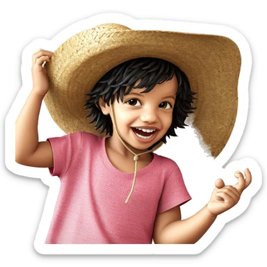 happy boy with straw hat sticker