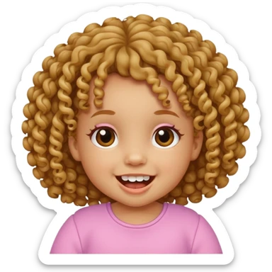baby girl emoji, curly hair, two upper and lower teeth, cheerful expression sticker