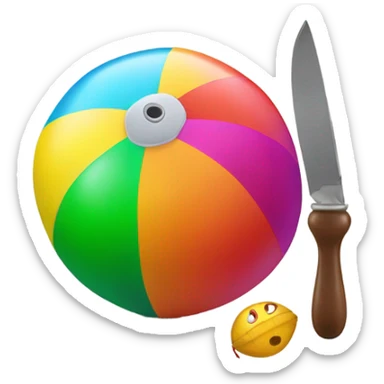 A deflating beach ball with a knife stuck to it  sticker