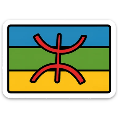 Amazigh flag, rectangular with three horizontal colors: blue, green, yellow, and a red Z symbol in the center, contemporary and simple icon style sticker