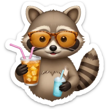 Raccoon with iced tea and cute sunglasses  sticker