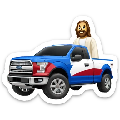 Jesus with a red, white, and blue Ford F150 pickup truck  sticker