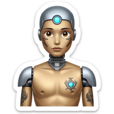 Tatooed robot, tatooes on chest and face sticker