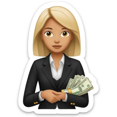 woman holding lots of money sticker