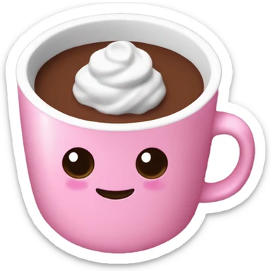 Hot chocolate with mash mellow in a pink cup  sticker
