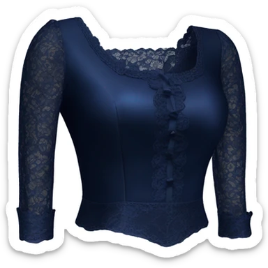 Realistic isolated side view of a dark navy blue shiny silk lace low cut square neck blouse sticker
