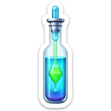 Clash of Clans aesthetic: Cinematic Playful Sci-fi Health injection Emoji, rendered in a 3D vector-style similar to standard emojis with minimal shading and bold, simplified shapes. A compact, futuristic vial with a glowing neon liquid and sleek contours, softly glowing with a healing cosmic charm. Simplified yet unmistakably iconic, highly detailed and consistent, glowing with a soft radiant glow and high shine. Stylized with a touch of futuristic alchemy and a soft glowing outline, capturing the essence of a vital energy elixir with a playful, interstellar spirit! sticker