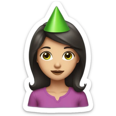girl with dark hair and green eyes in party hat  sticker