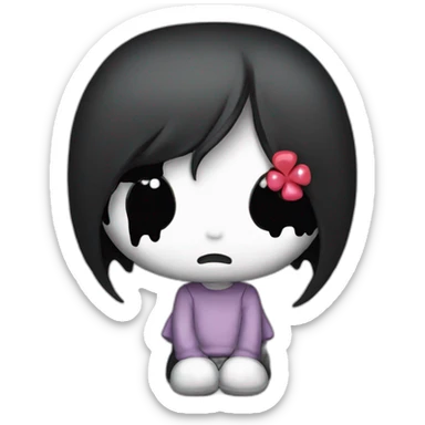 Emo hello kitty crying with black tears  sticker