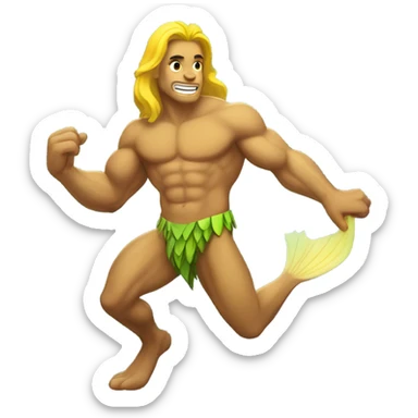 Tan muscular merman with yellow tail and dark hair sticker