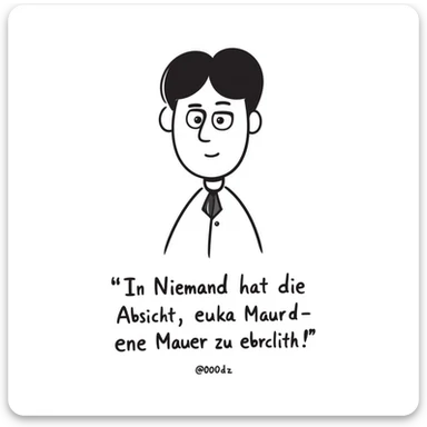 hand-drawn doodle style portrait of Walter Ulbricht with the German quote: "Niemand hat die Absicht, eine Mauer zu errichten!" sticker