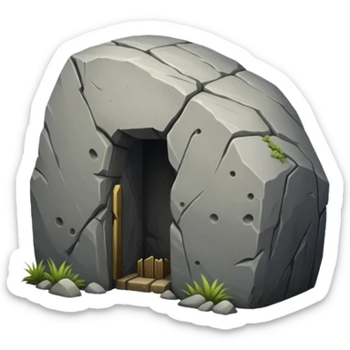 A boulder sealing the entrance to a tomb sticker