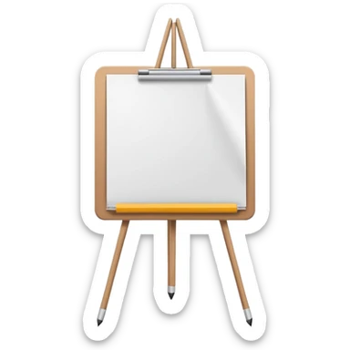 Minimalistic flat vector icon, iOS style, thin black contour on white background. Easel with a paper sheet and a pencil leaning against it. No text, no shadows sticker