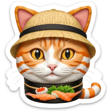 cat wearing a hat made out of sushi, different pose sticker