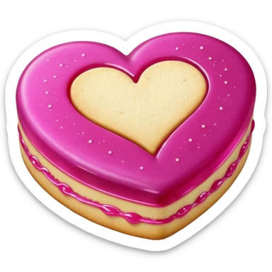 Realistic shortbread cookie in the shape of a heart with Fuchsia color jelly middle filling and sprinkled powder sugar on top. sticker