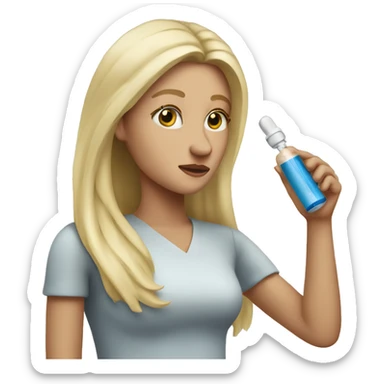 White lady with long blonde hair giving herself a shot of medicine sticker