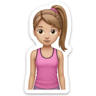 Девушка, светло русые, длинные волосы, собранные в хвост, серые глаза, розовая майка без рукавов и серые штаны sticker