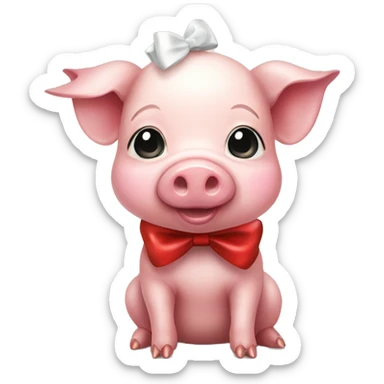 cute baby pig with a christmas bow sticker