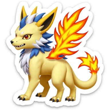 Fiery ablaze magmatic lava evil angry cute ethereal WereGarurumon-Zeraora-Renamon-Absol-fusion-hybrid-creature (full body sticker