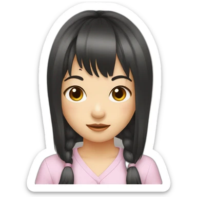 Asian girl have hair bangs with a mouse sticker