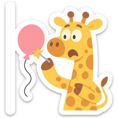 giraffe popping balloon in surprise expression, pastel-toon style sticker