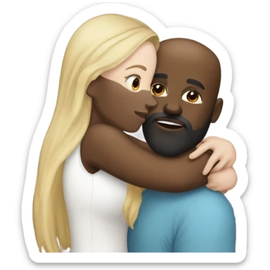 White girl brunette kissing black bald man with beard sticker