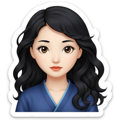 Beautiful girl,Black hair,wavy hair，long hair,Black eyes,Chinese sticker