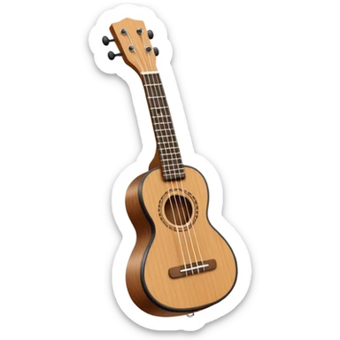 Minimalistic flat vector icon, iOS style, thin black contour on white background. Small ukulele guitar with four strings. Clean, no text, no shadows sticker