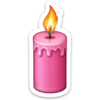 Draw a pink candle with a flame on it that looks 55 degrees tilted from a bird's eye view. sticker