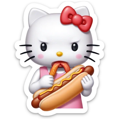 Hello kitty eating a hot dog sticker