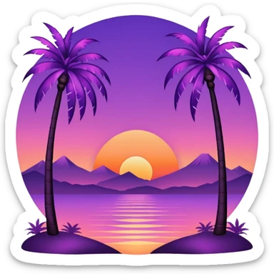 Purple sunset with palm trees sticker