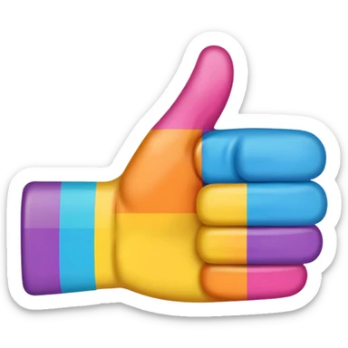 colorful thumbs up emoji, pride flag pattern featuring trans, black, and intersex sticker