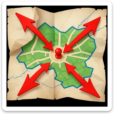Add bold red arrows to the map, indicating an upcoming offensive attack strategy. Keep the emoji style and all original details. sticker