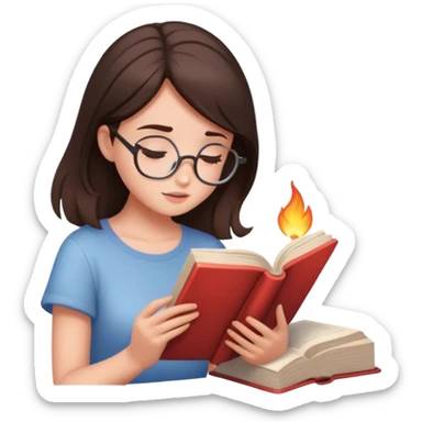 Brunette girl reading a book with aesthetic lighting sticker