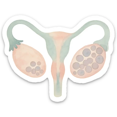 artistic rendering of ovaries with cysts, gentle pastel colors, minimal background, approachable and informative sticker