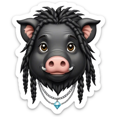 Hairy pig, with dreads, tatto on face with diamont chain on the neck, african-american race sticker