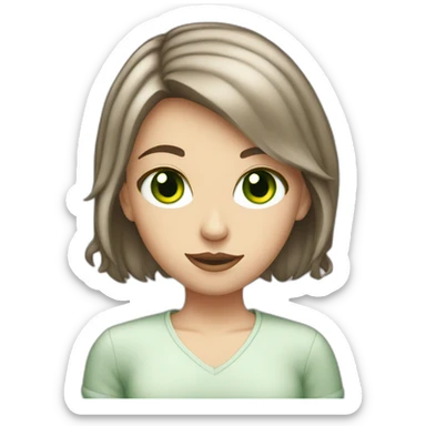 White girl with green eyes and Marron hair scrolling phone sticker